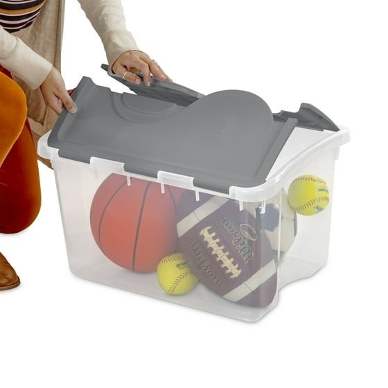 Clear Plastic Storage Container with Hinge Lid 48 Quart Medium FlipLid Bin Gray