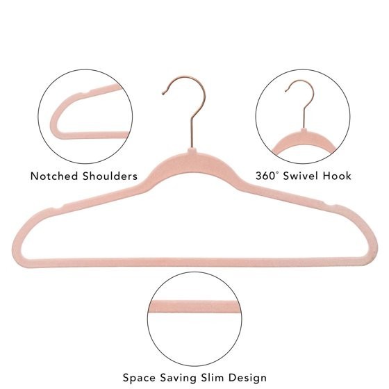 Velvet Adult Clothing Hangers, Pink, Non-Slip, Space Saving 30 Count