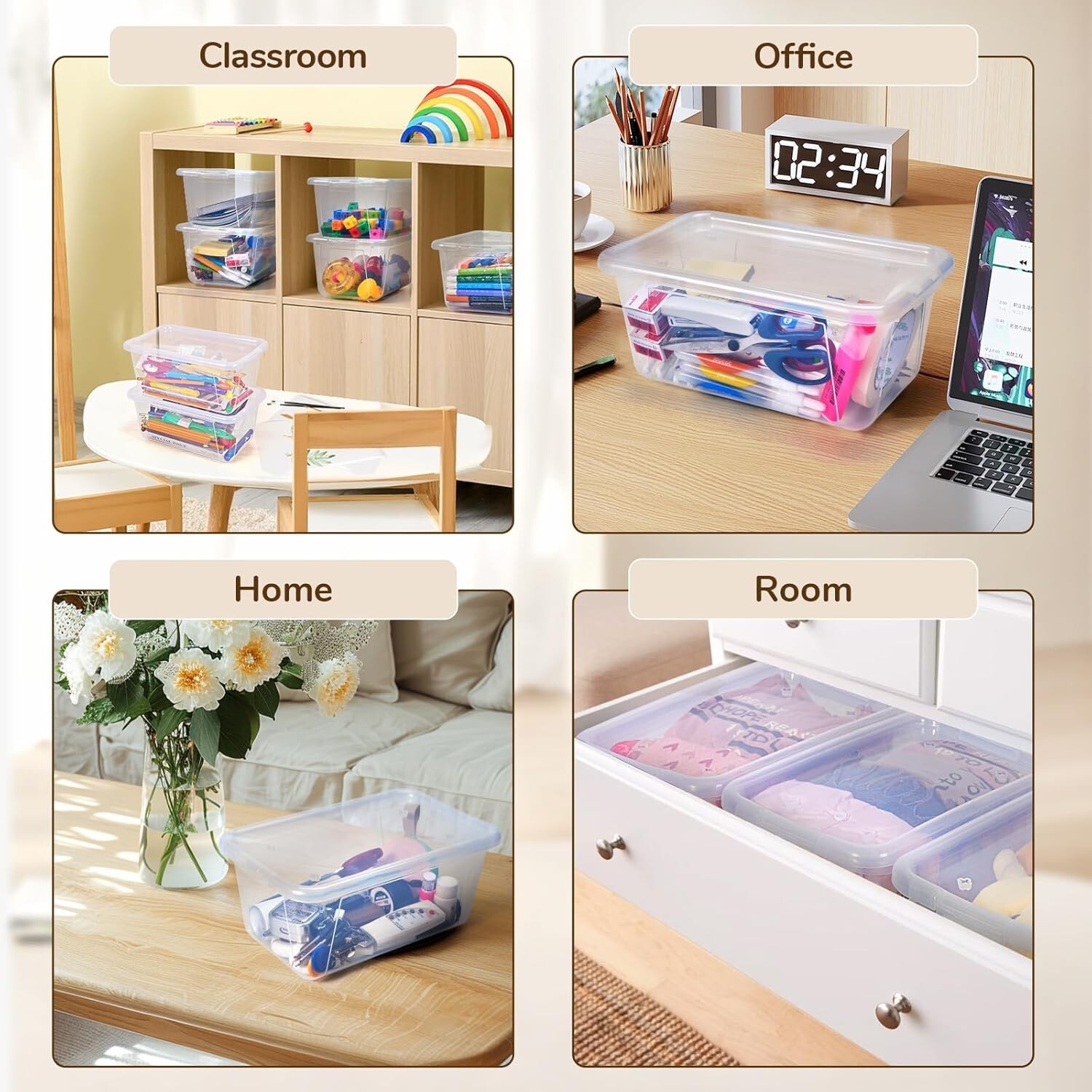 Shatterproof Transparent Storage Bins – 12 Pack 5 Qt for Classroom & Playrooms