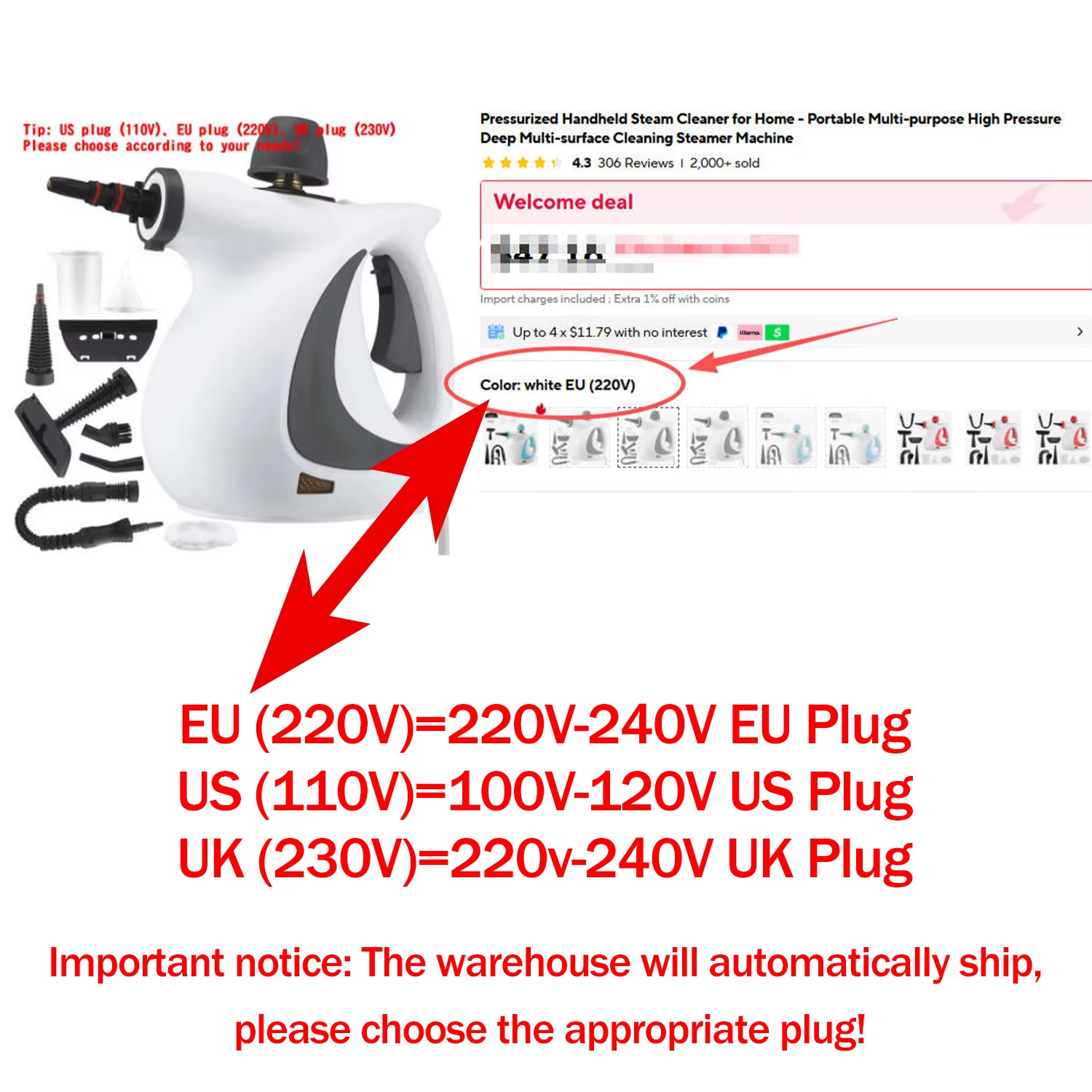 Pressurized Handheld Steam Cleaner for Home – Portable Multi-Purpose High Pressu