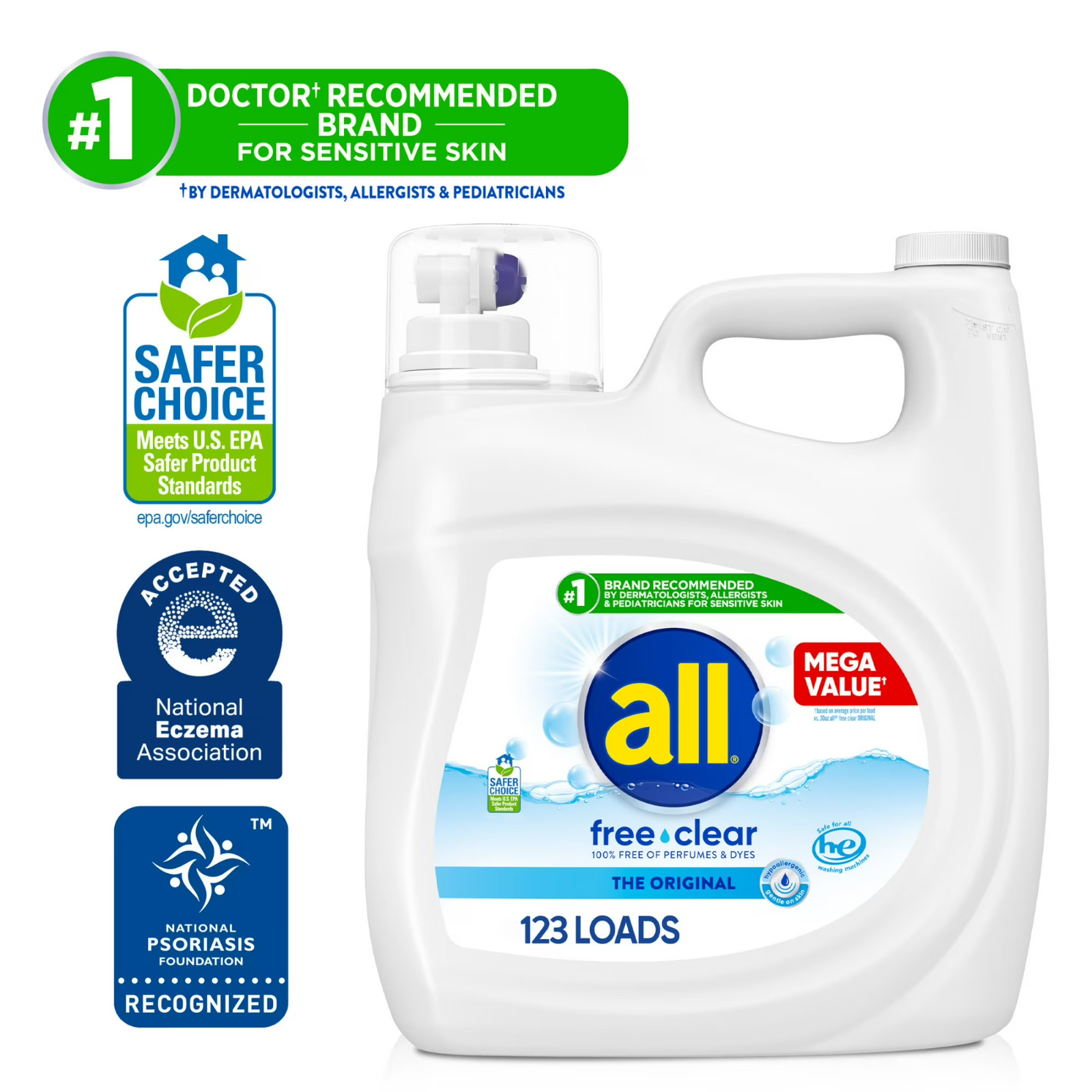 NEW 2 pack all Free Clear Liquid Laundry Detergent 154 oz 123 Loads FREESHIPPING