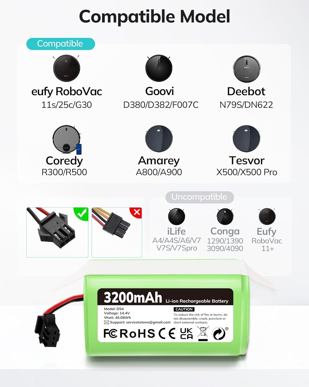 14.4V 3200mAh Replacement Battery for eufy RoboVac 11 11C 11S Plus 11S MAX 12