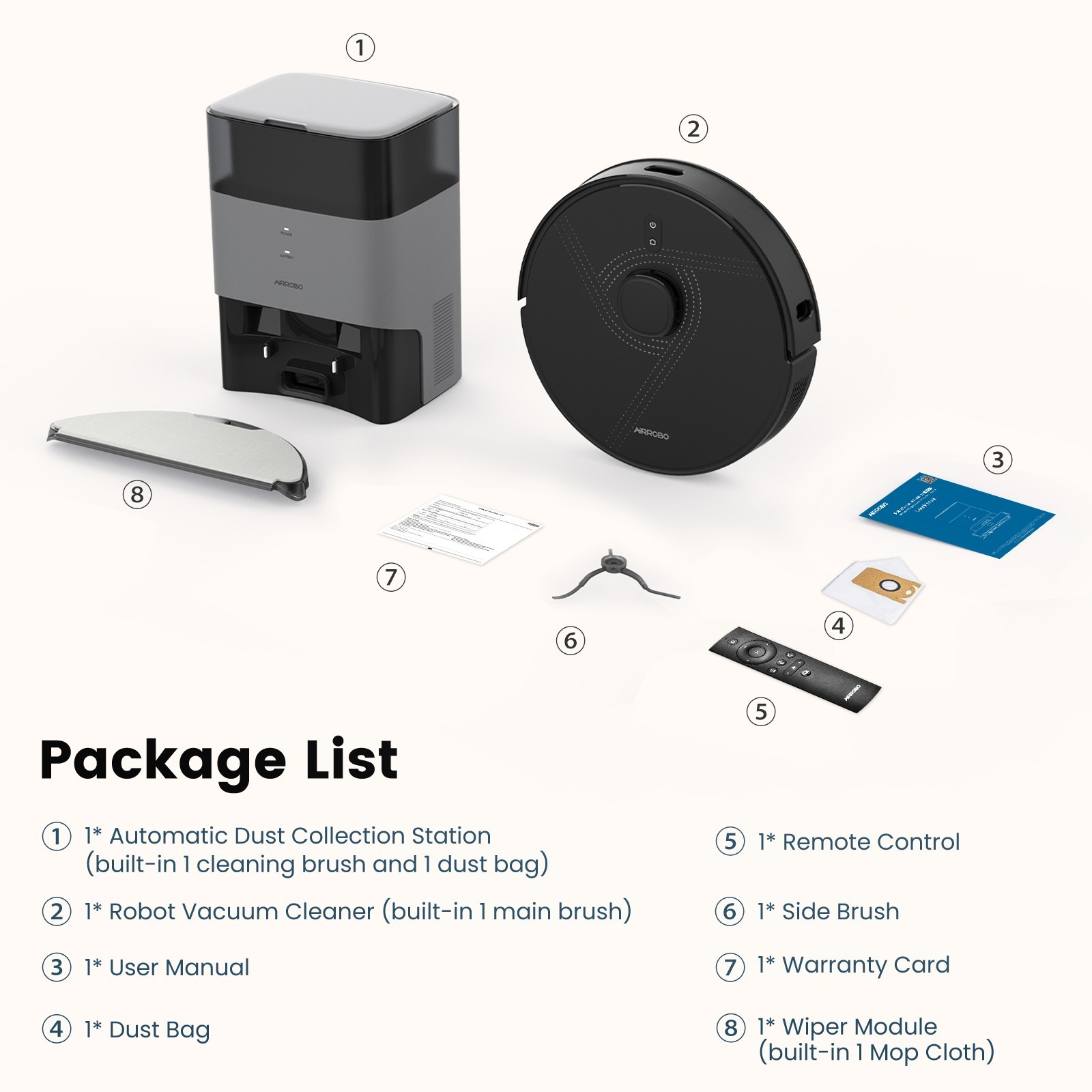 AIRROBO L40+ Robot Vacuum and Mop Self-Empty Home Mapping 3000Pa 180Min 3.5L