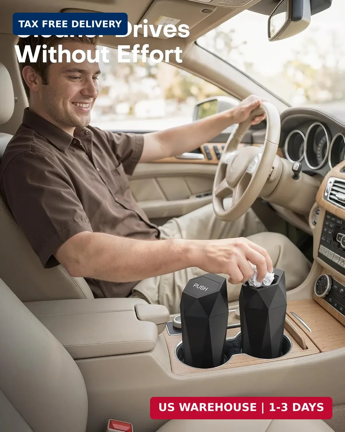 HOTOR Car Trash Can with Lid, Leakproof, Black, 2 Pack | Car Accessories for Int