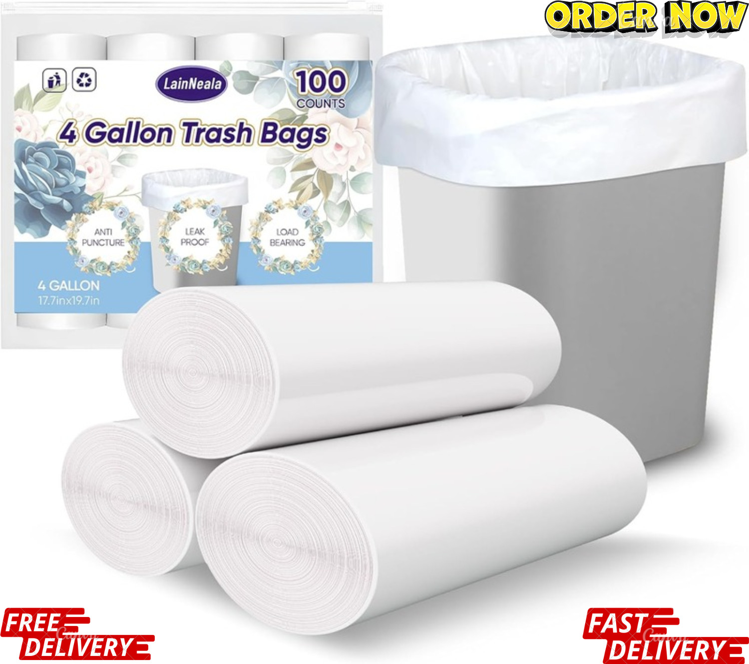Small Trash Bags 4 Gallon, 100 Count Small Garbage Bags Bathroom Trash Bags Whit