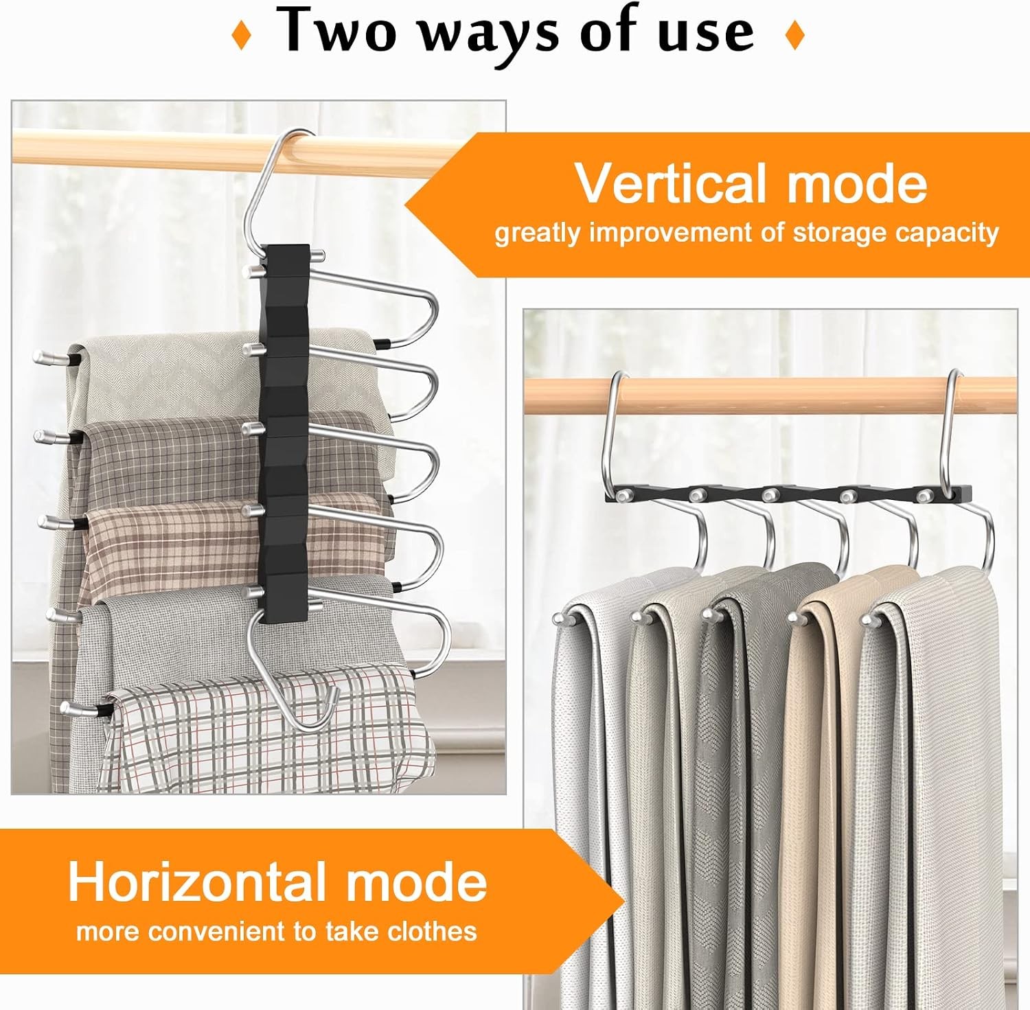 2 Pack Pants Hangers Space Saving, Anti-Slip Multi-Functional Pants Rack,