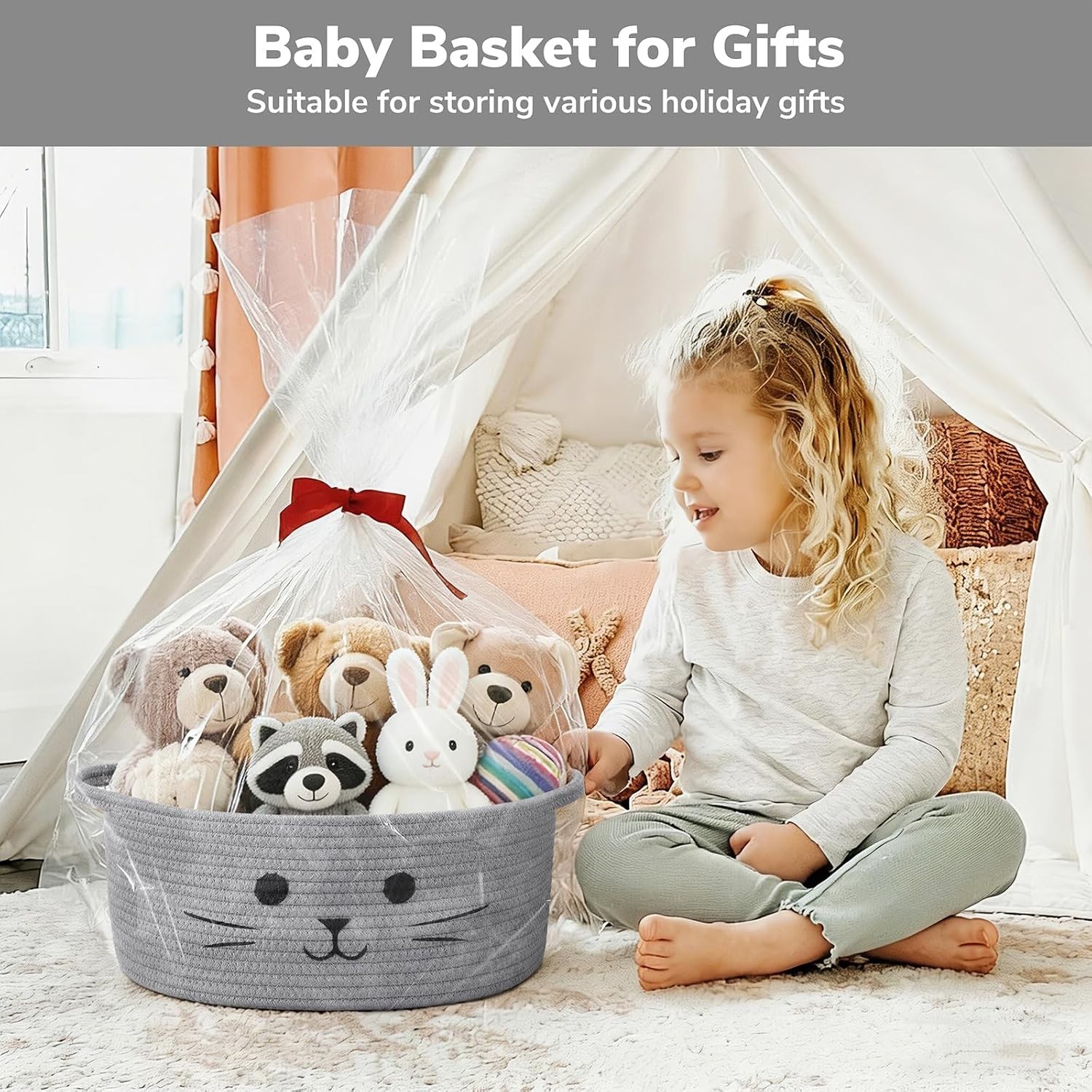Adorable Hand-Embroidered Cat Toy Basket – 13.8″ x 6″ for Stylish Home Storage