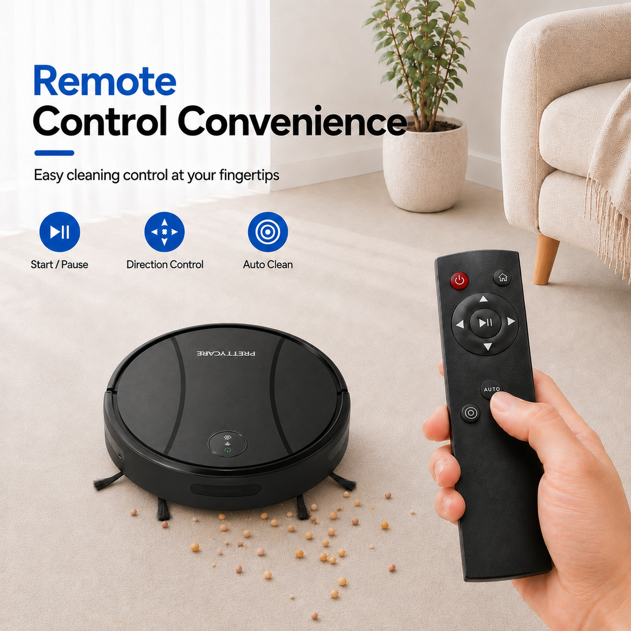 PrettyCare C2-v2 Robot Vacuum Mop Combo 8000Pa Suction 5200mAh, Black