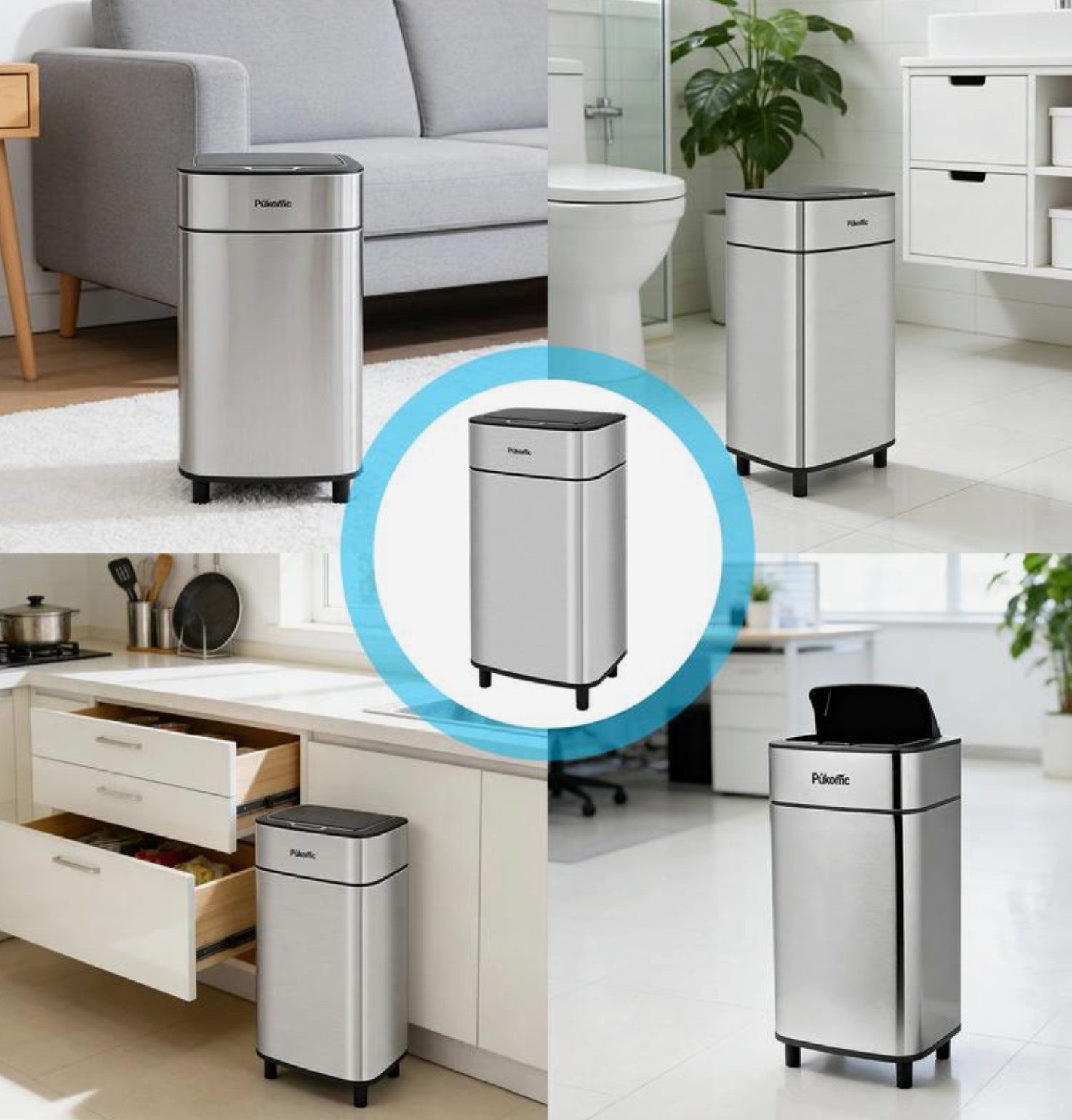 Pukomc Stainless Steel Induction Trash Can 10L 2.7 Gal