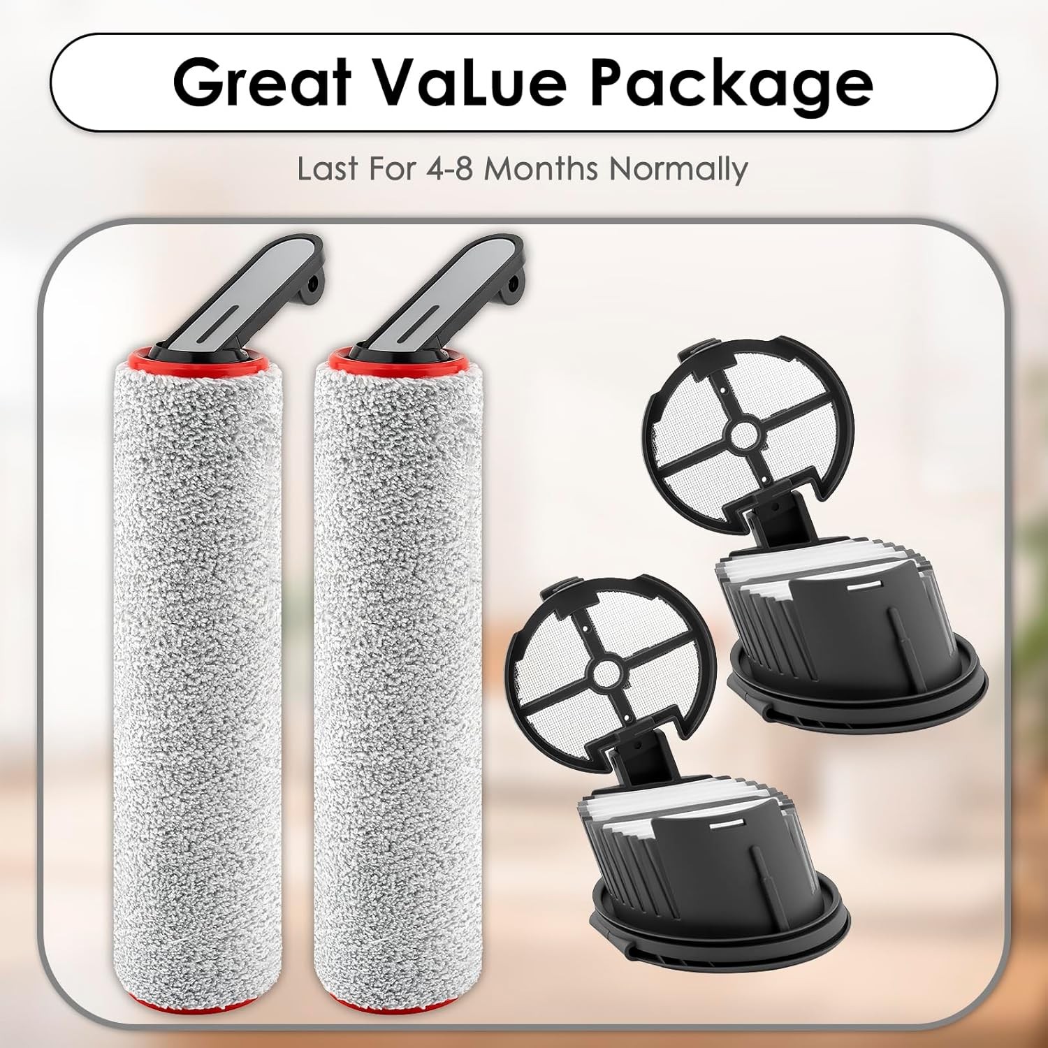 4 Pack H14 Pro Replacement Roller Brushes and Filters Compatible with Dreame