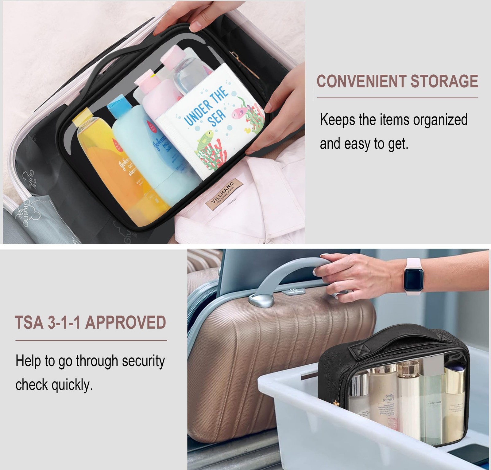 Ebbniur Clear Cosmetic Bags 3pack Makeup Toiletry 7.8*6.3*2.36 inches, Black