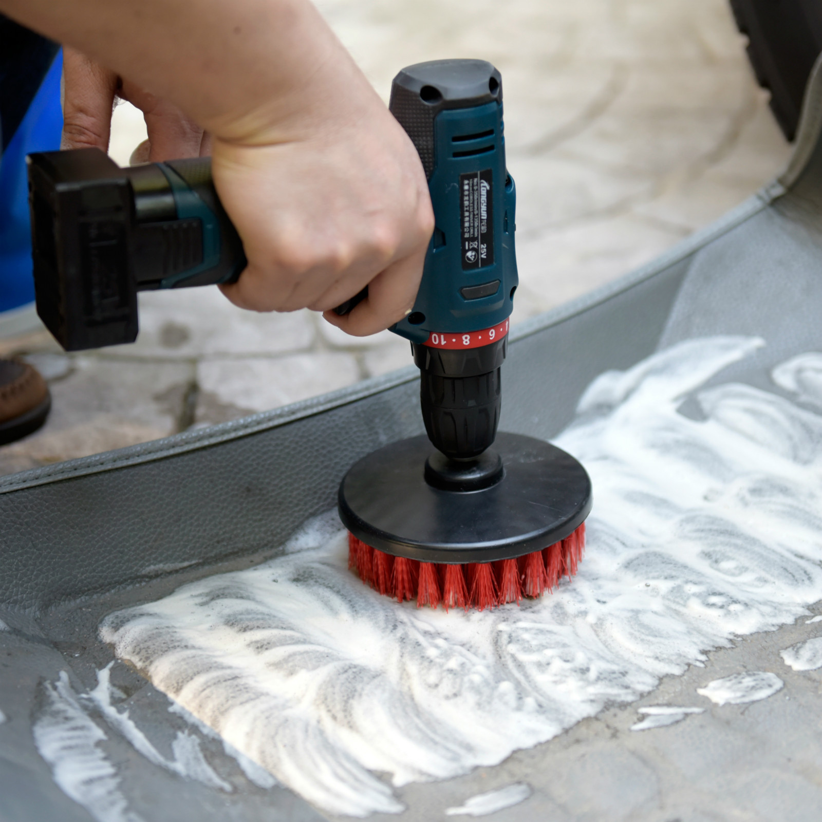 Heavy Duty 5″ Round Scrub Brush with Power Drill Attachment