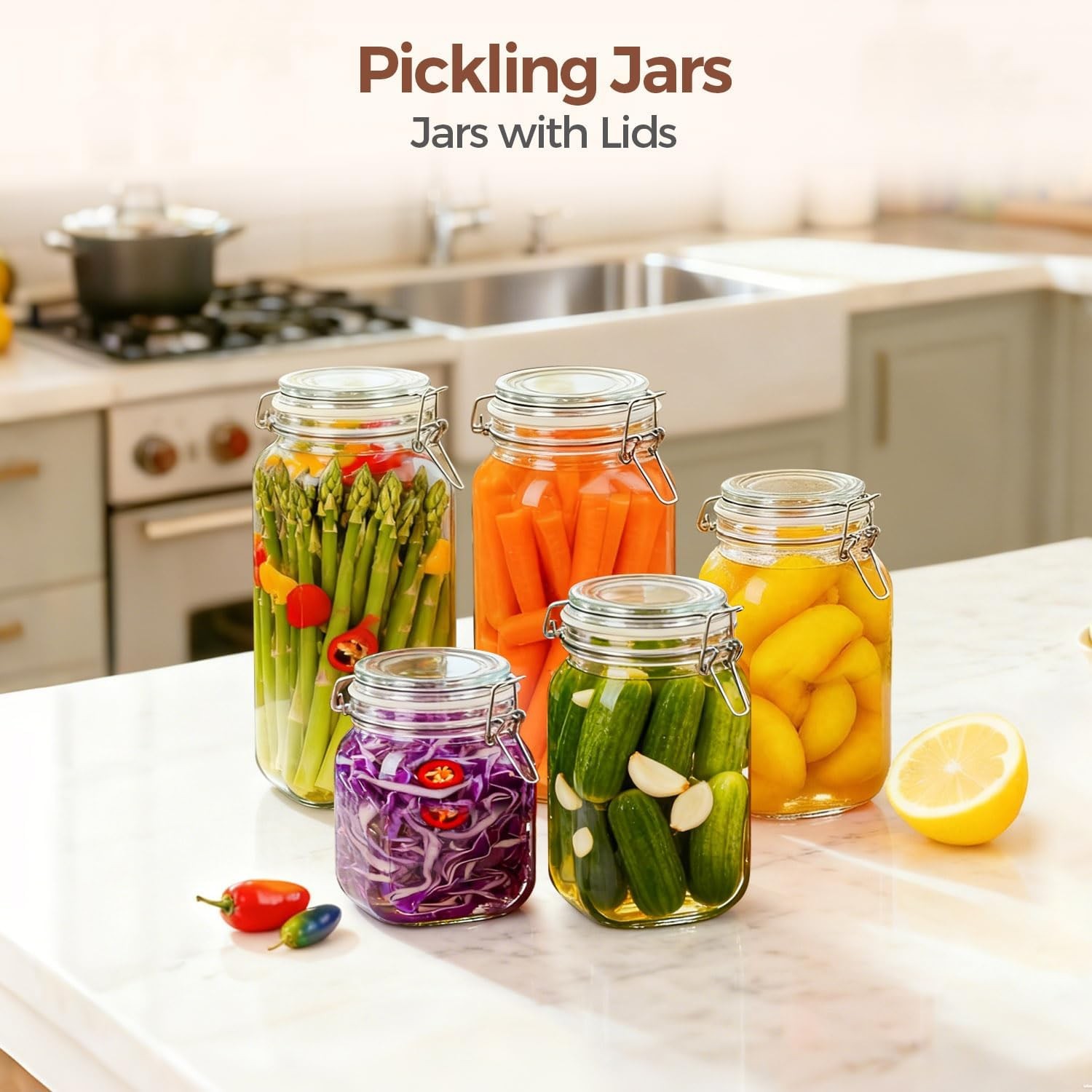 Large Square Glass Jars with Airtight Lids 78 oz 3 Pack Wide