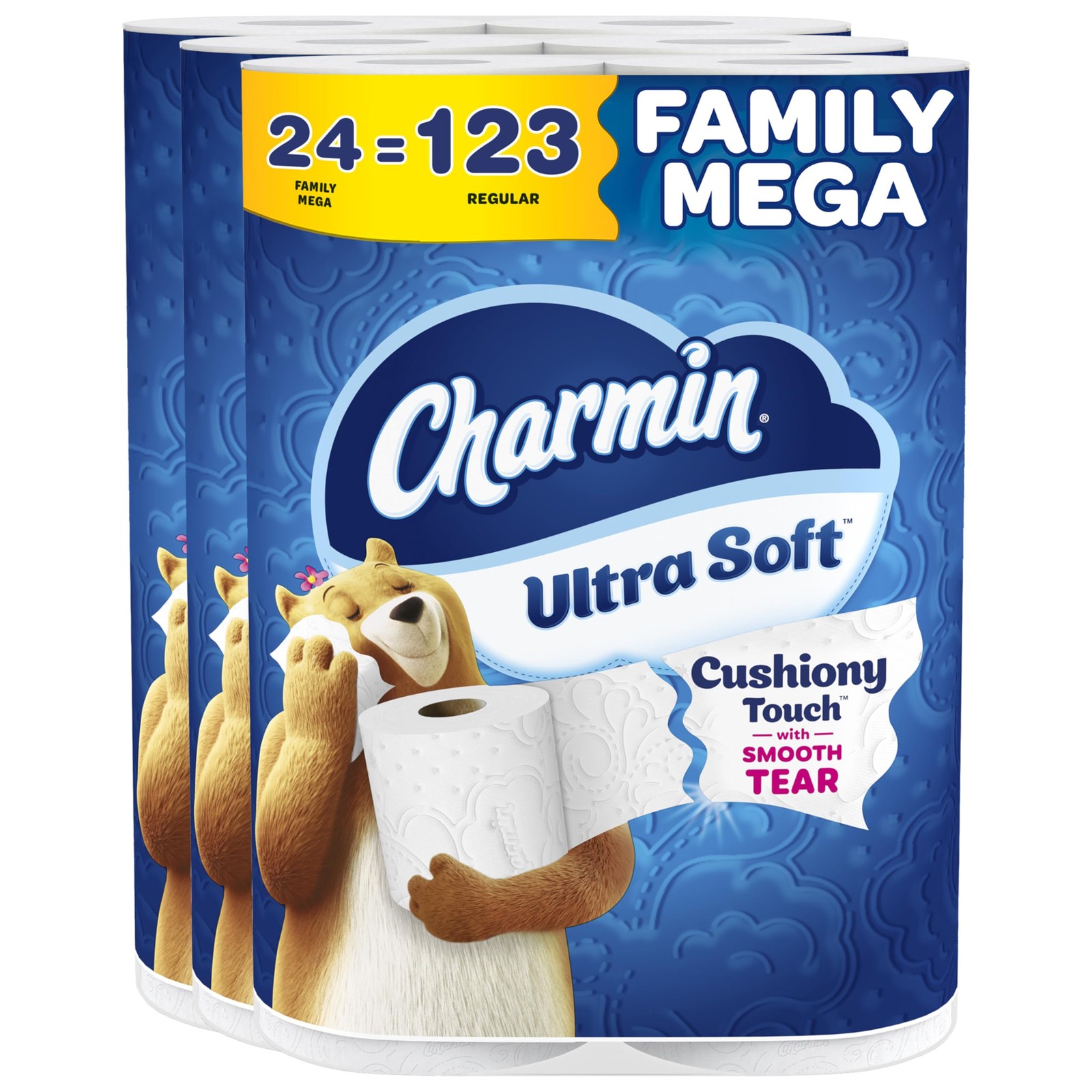 Charmin Ultra Soft Cushiony Touch Toilet Paper, 24 Family Mega = 123 Regular