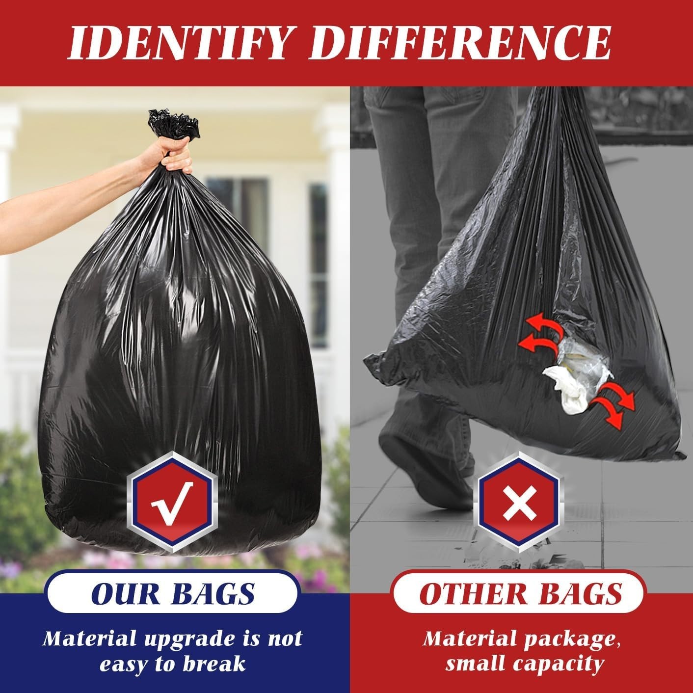Extra Large Black Garbage Bags 64-65 Gallon, 32 Count for Yard and Construction