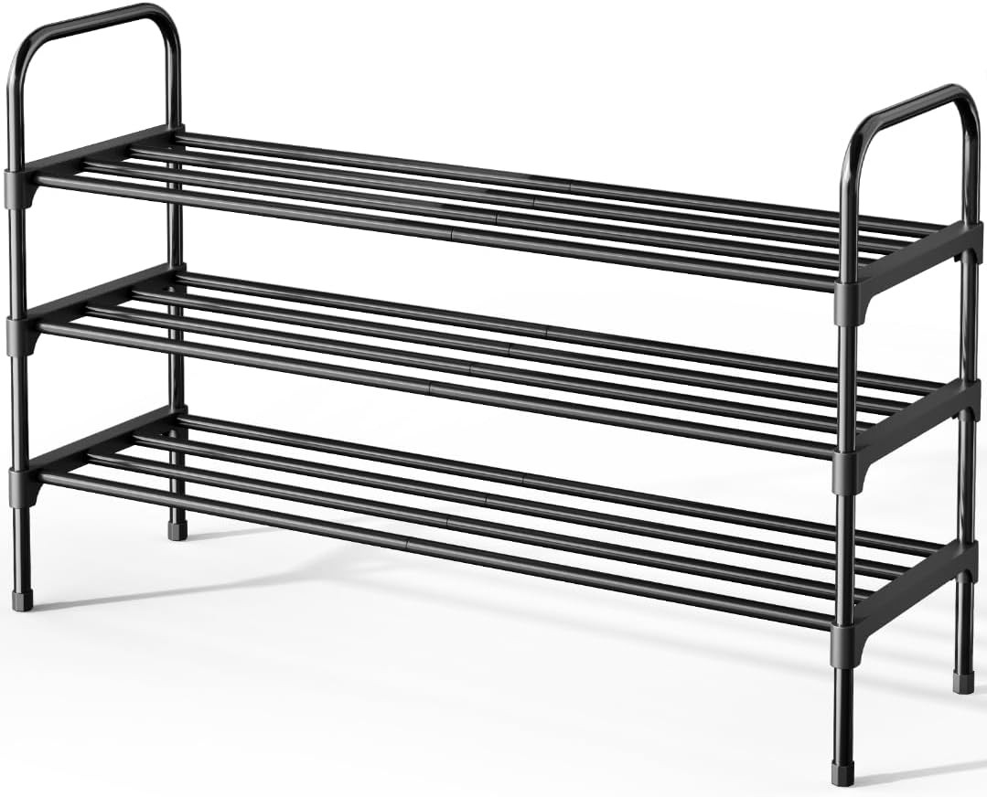 Shoe Rack 3-Tier Space-Saving Shoe Organizer & Shoe Shelf W/ Handle Easy