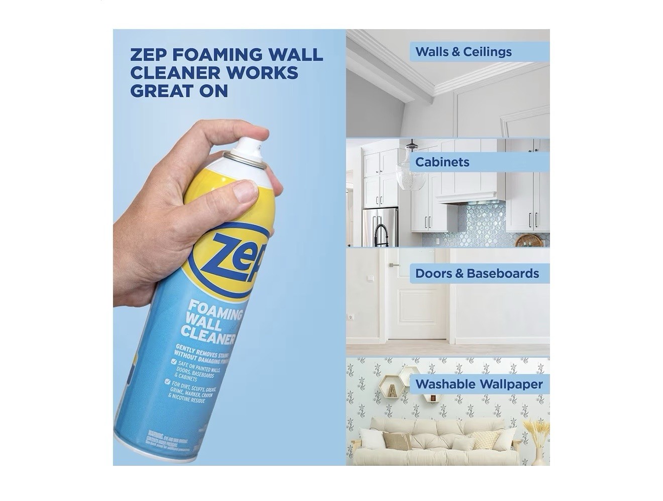 Zep Foaming Wall Cleaner 18 oz Case of 3 New Removes Stains