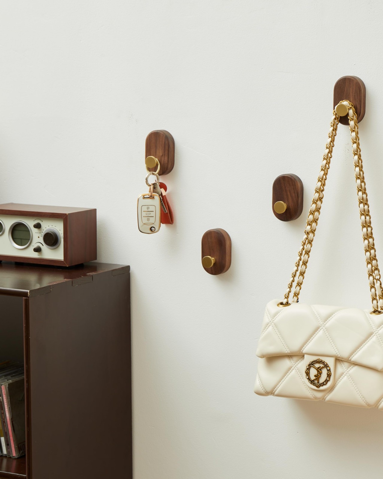 Wood Coat Hooks Wall Mount – Modern Walnut Coat Hook with Bronze Accent for H…
