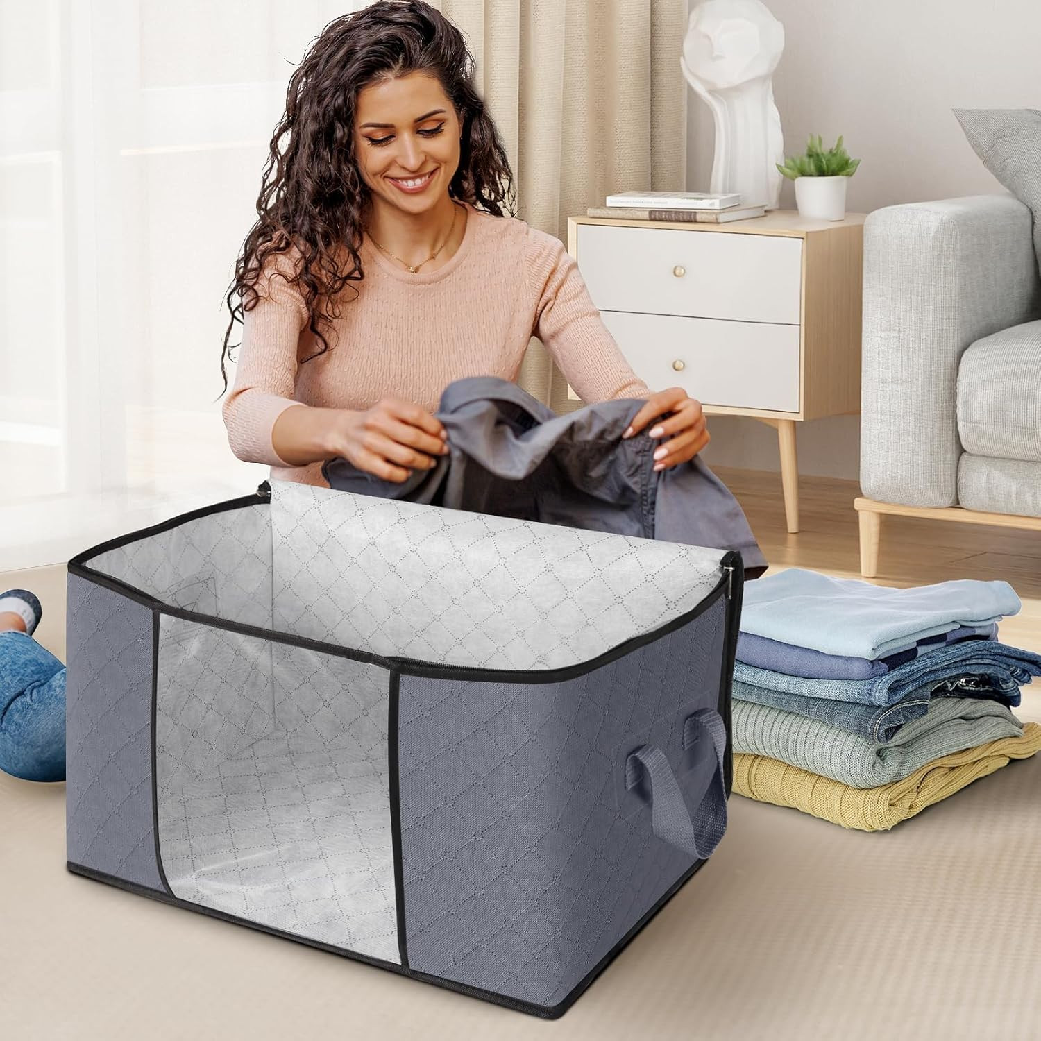 6 Pack Storage Bags for Clothes Blanket Storage Bins with Lids | Foldable Closet