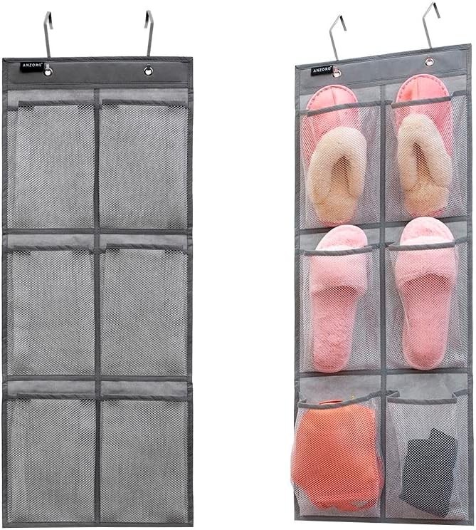 2 Pack Minimalist Black Over The Door Hanging Closet Shoe Holder Organizer Grey