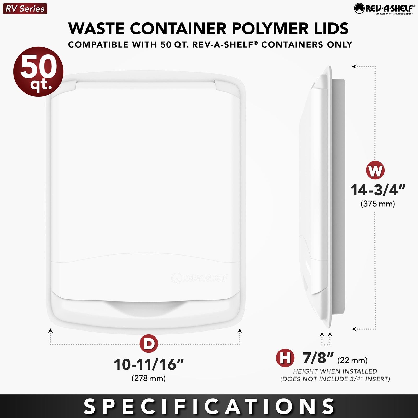 Rev-A-Shelf 50 Qt Trash Can Replacement Lid, Champagne (Lid Only) RV-50-LID-12-1