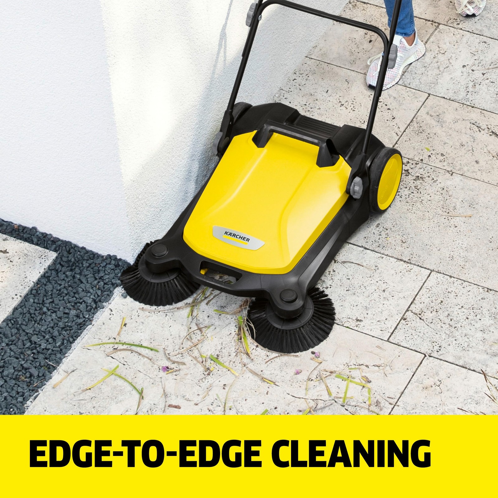 Karcher S 4 Twin Walk-Behind Outdoor Hand Push Floor Sweeper – 5.25 Gallon Capac