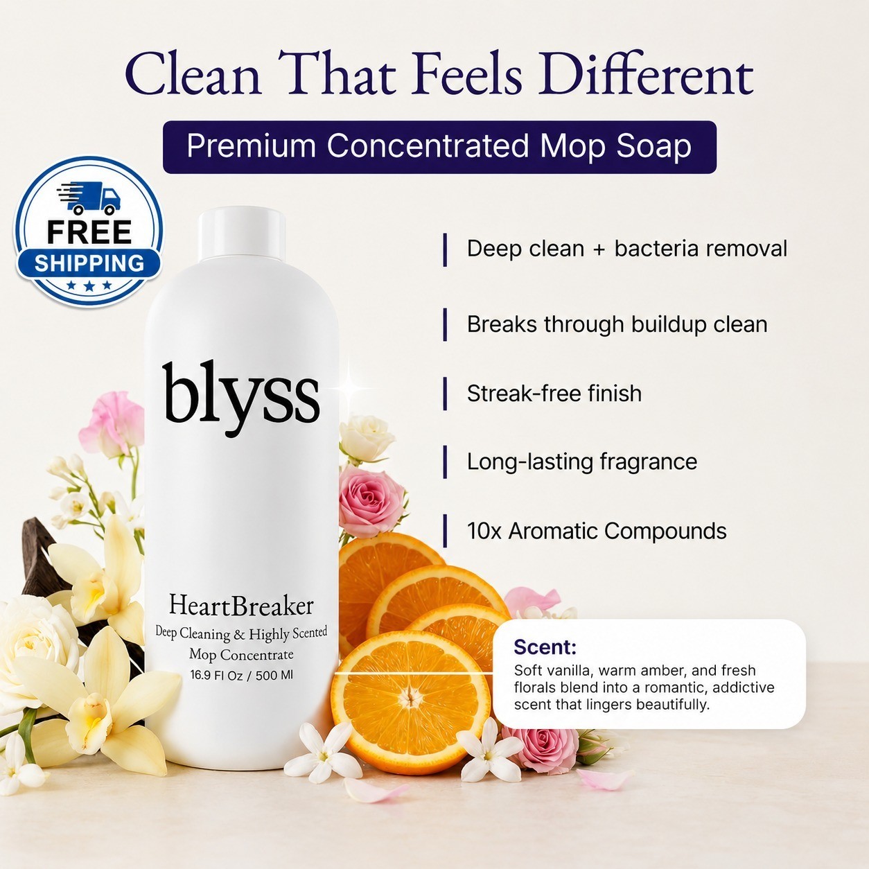 Blyss HeartBreaker Premium Concentrated Mop Soap Floor Cleaner 16.9 fl oz 500mL