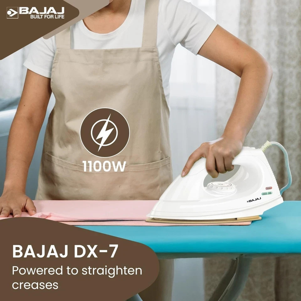 Bajaj DX-7 1000 Watts Dry Iron | Advance Soleplate Light Weight Iron White 220V