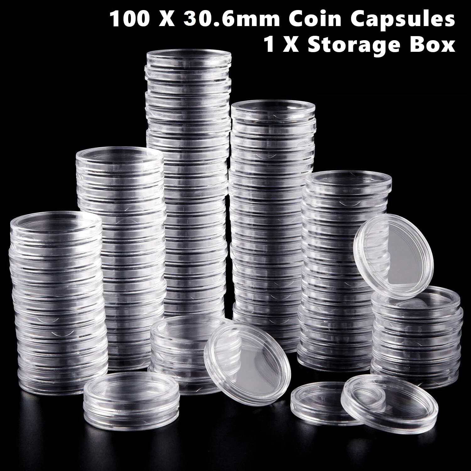 100Pcs Clear Coin Capsule Case for 30.6mm JFK Half Dollar Holder Storage Box US