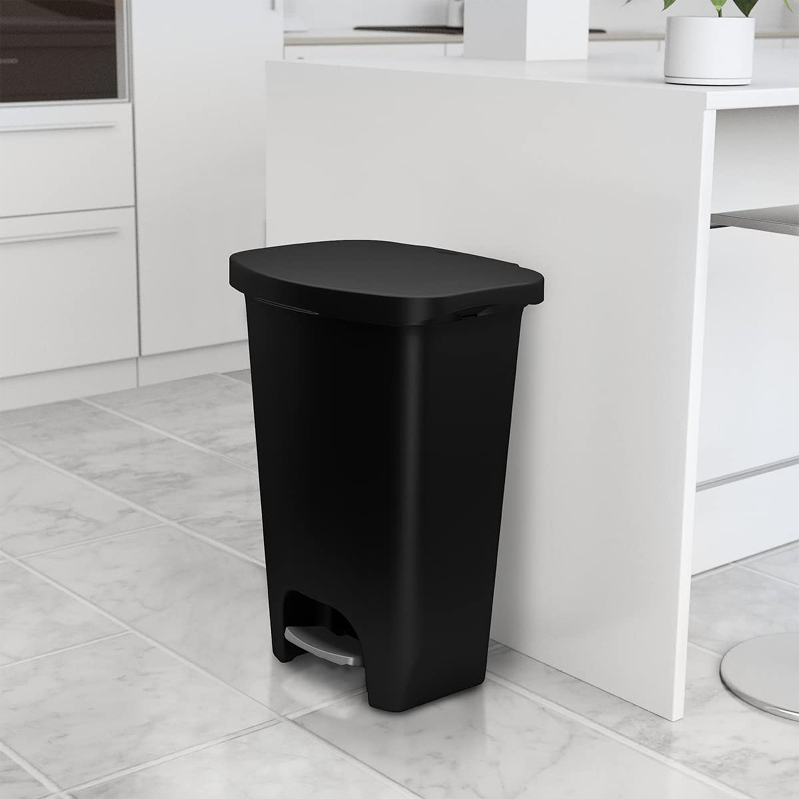 Glad Kitchen Trash Can with Lid, Foot Pedal and Garbage Bag Rings, 13 Gal, Black