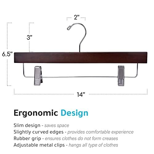 High-Grade Wooden Pants Hangers with Metal Clips 10 Pack Grip Clip Pants Hanger,