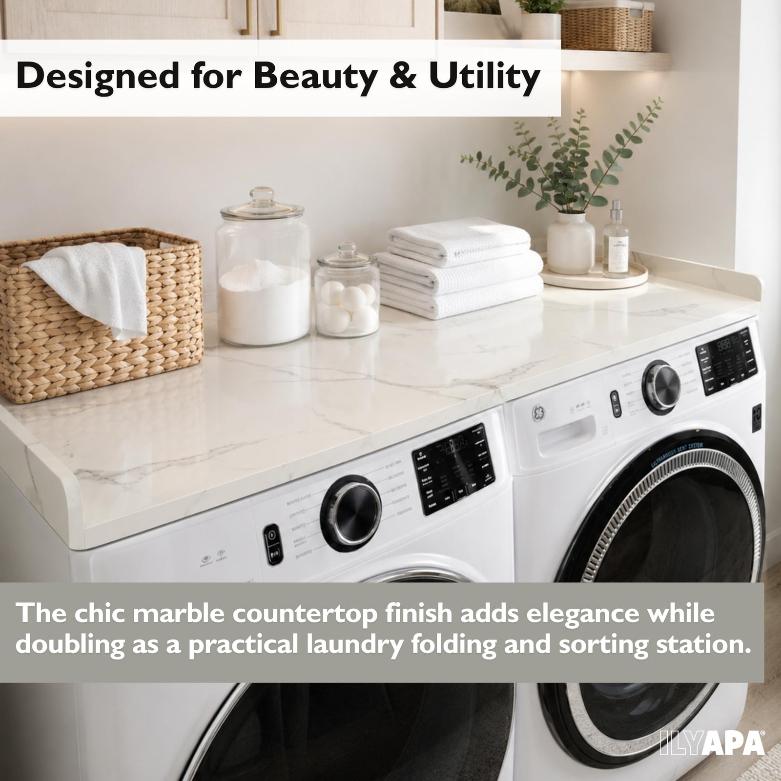 Washer Dryer Countertop, 27.5 x 54 Inch – Carrera Marble, High