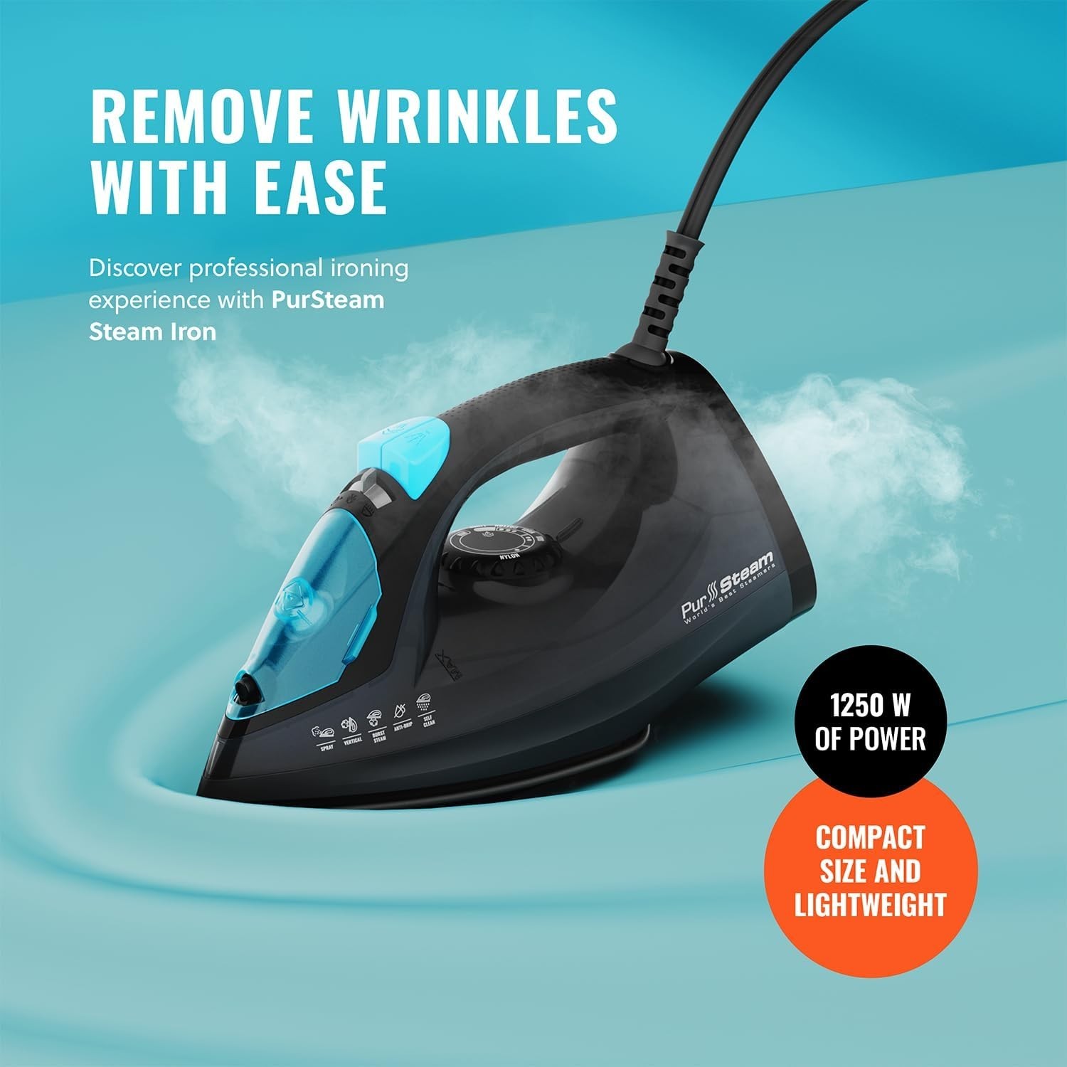 PurSteam Professional 1250W Steam Iron | Powerful Steamer with Burst of Steam