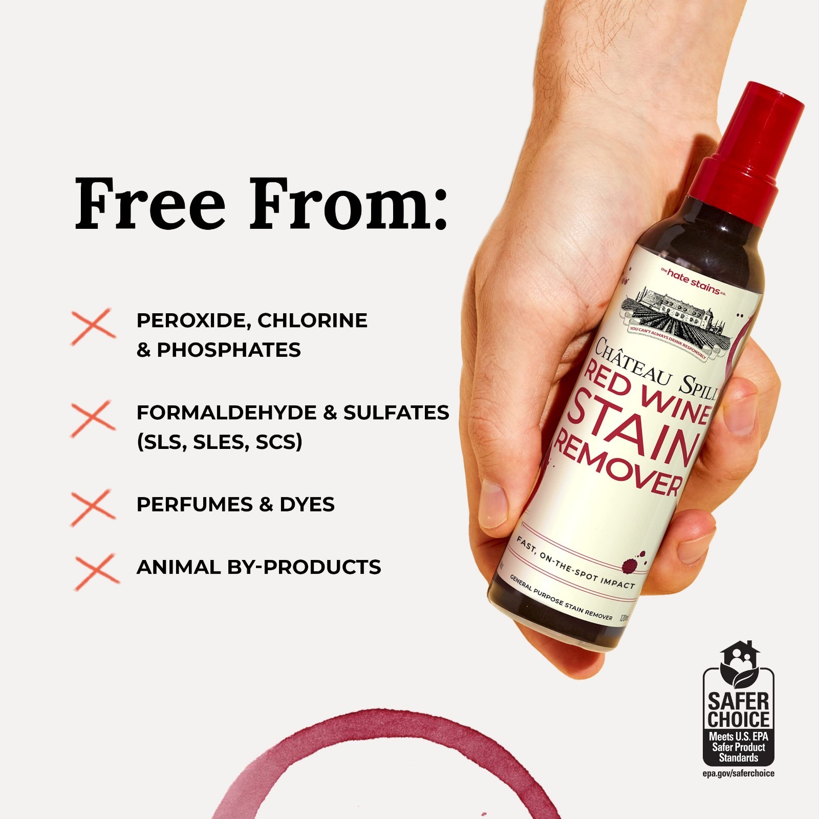 Wine Stain Remover Spray – Laundry & Carpet Cleaner – EPA Safer Choice – 4 Fl Oz