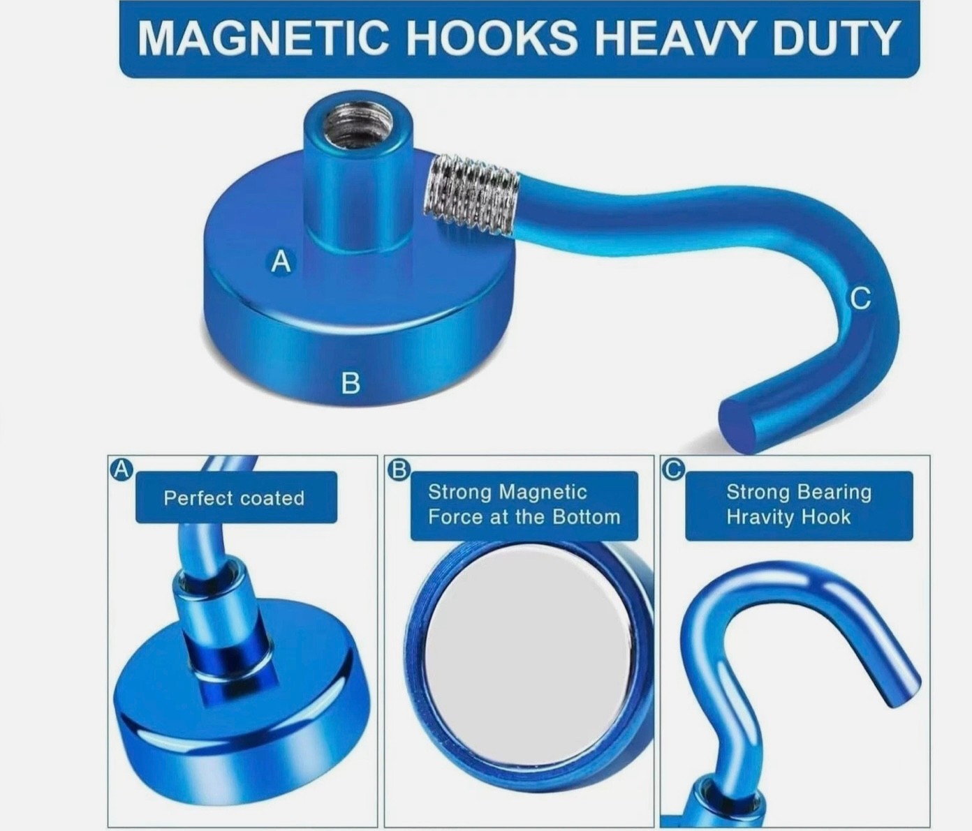 6 Pack 85LB Magnetic Hooks, Strong Cabin Ship Essentials Hook Heavy Duty Refrige