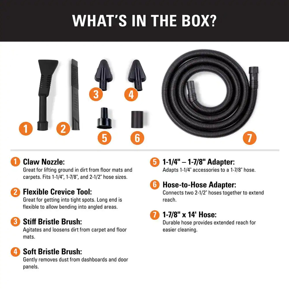 1-1/4 In. Car Cleaning Accessory Kit with 14-Ft Hose for RIDGID Wet/Dry Shop Vac