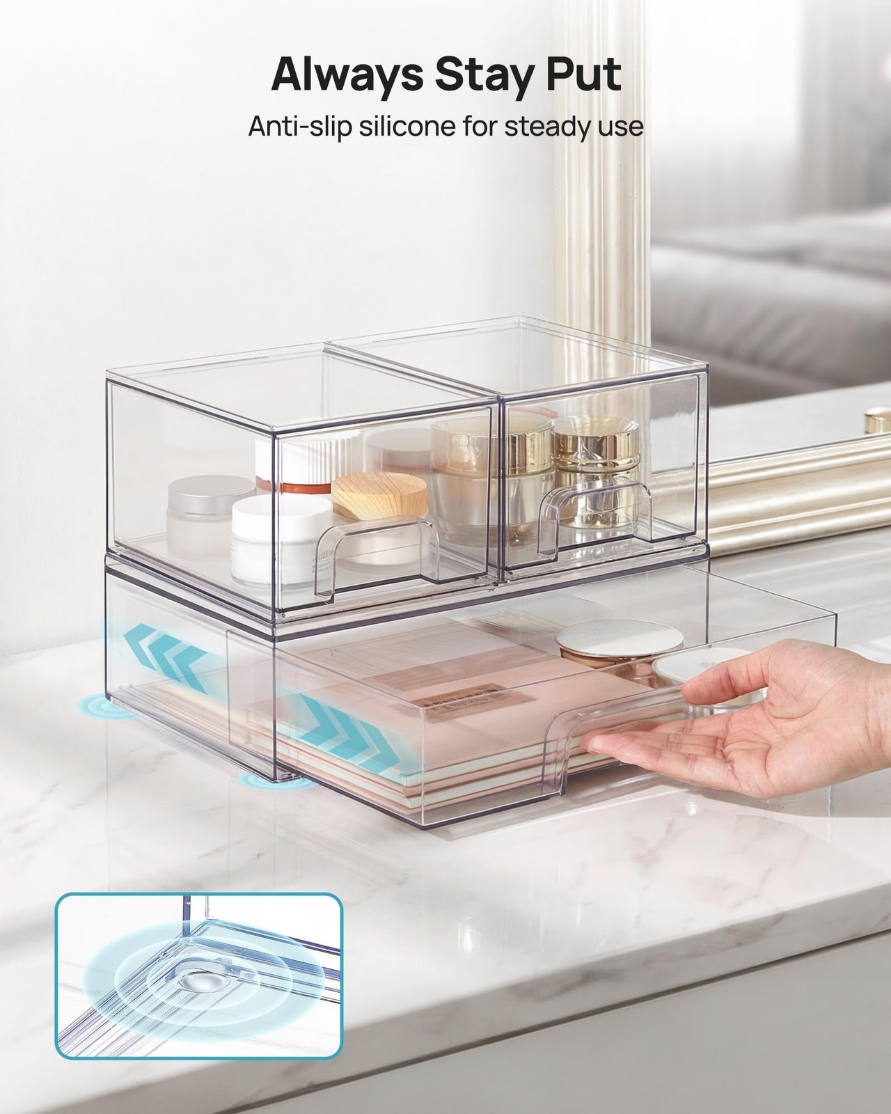 Vtopmart Clear Stackable Storage Drawers 12.1 inches x 7.8 inches, colorless