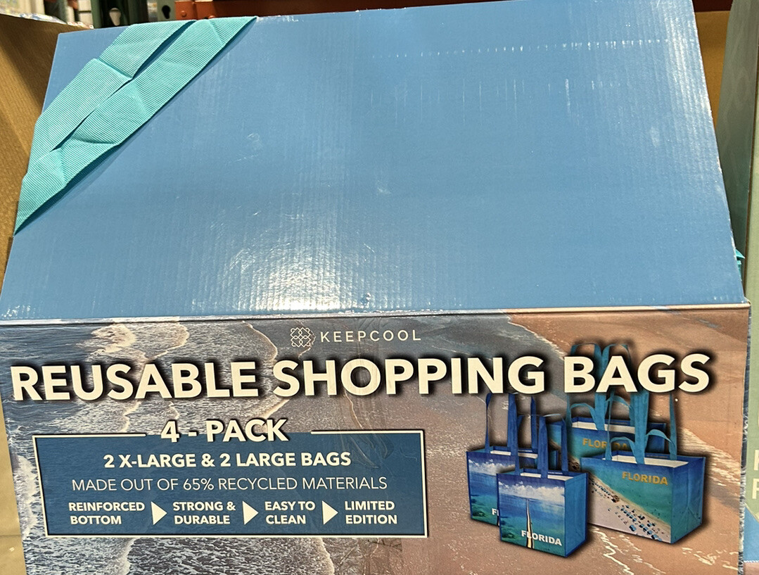 Florida Reusable Tote Bags 4Pack Set-Beach & 7 Mile Bridge-XL & L NEW