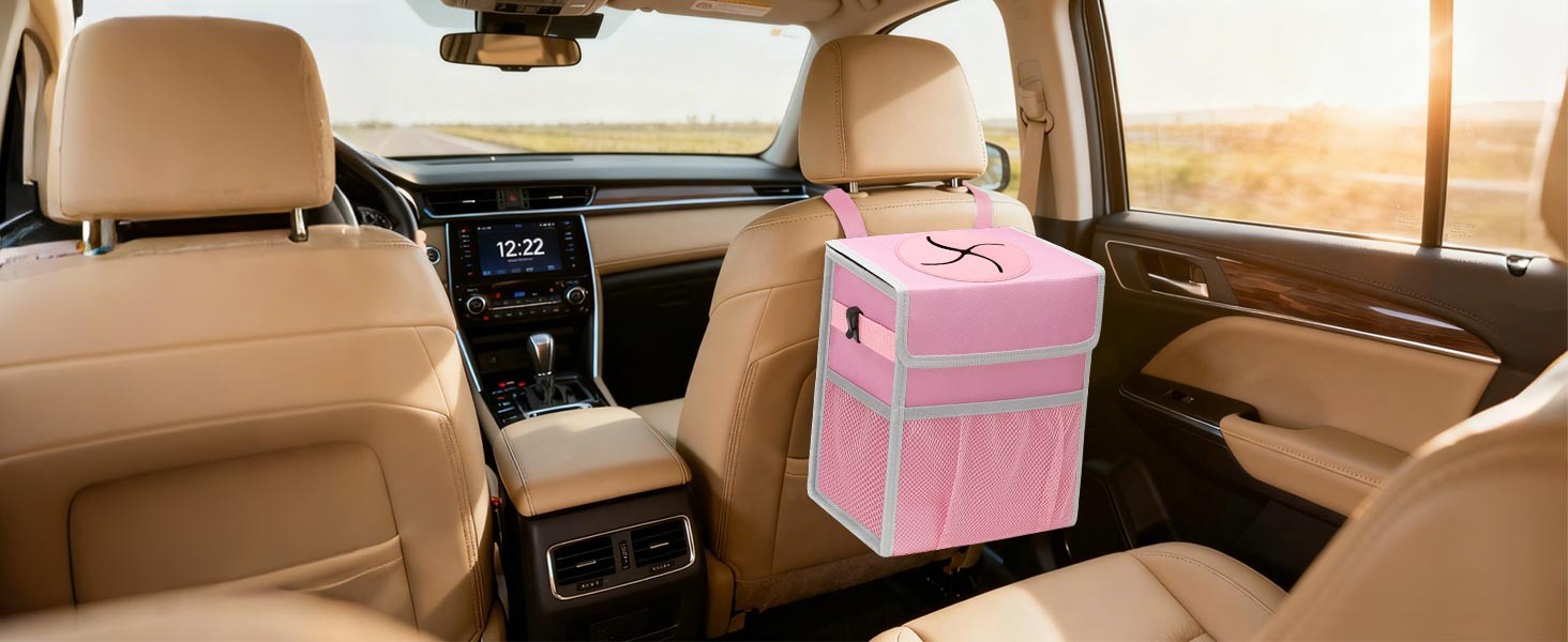 Car Trash Can with Lid, Leakproof Car Trash Bag Hanging Waterproof Automotive