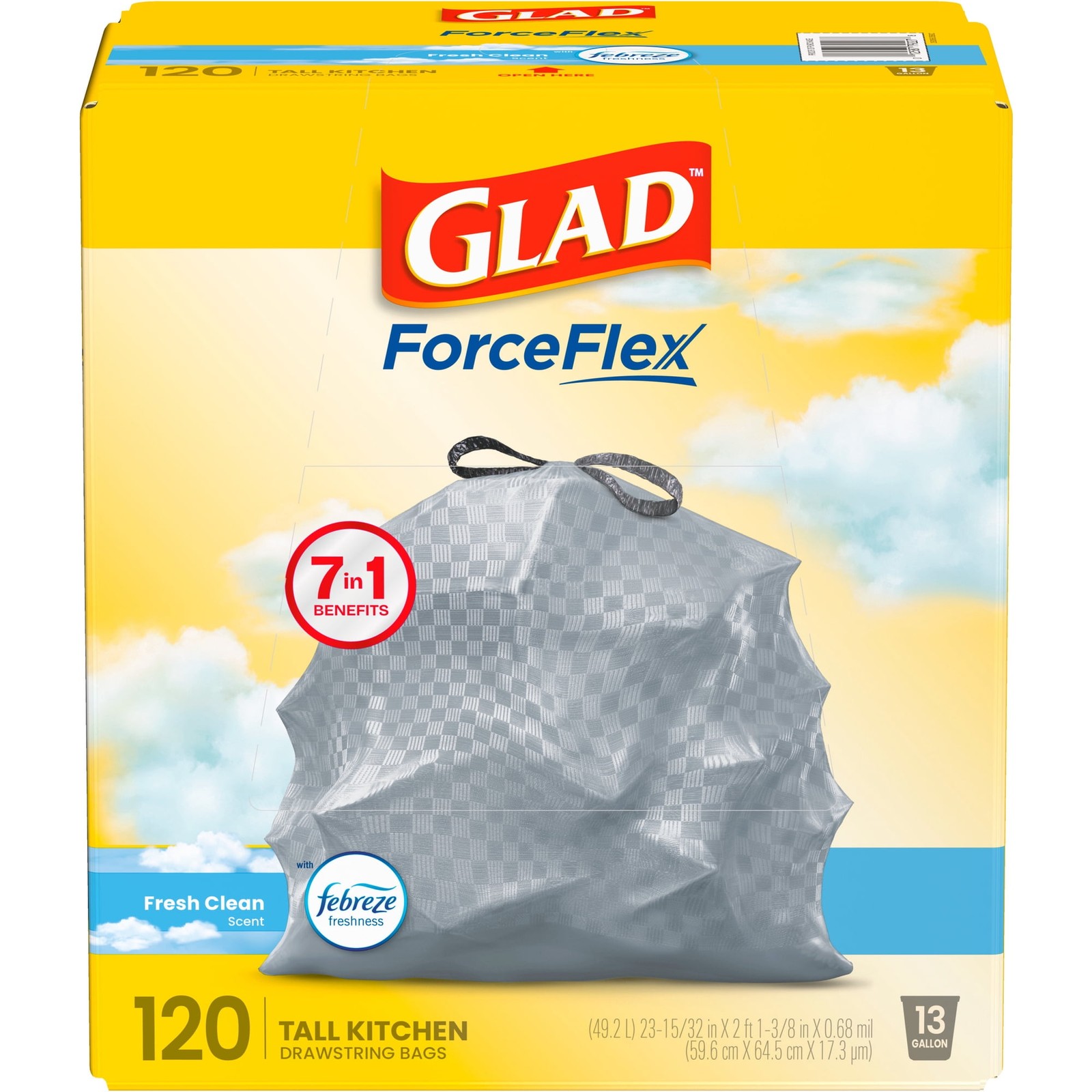 Glad ForceFlex 13 Gal Febreze Trash Bags 120 Count