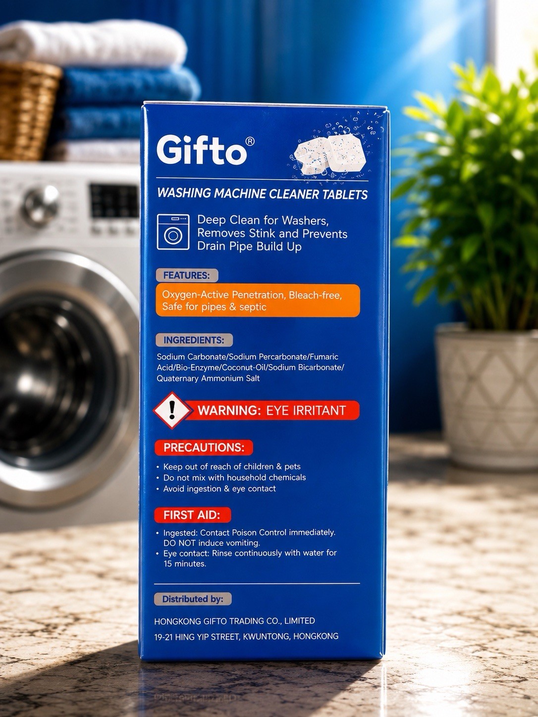Giffo Washing Machine Cleaner Tablets 15 Count Bleach-Free HE Septic Safe
