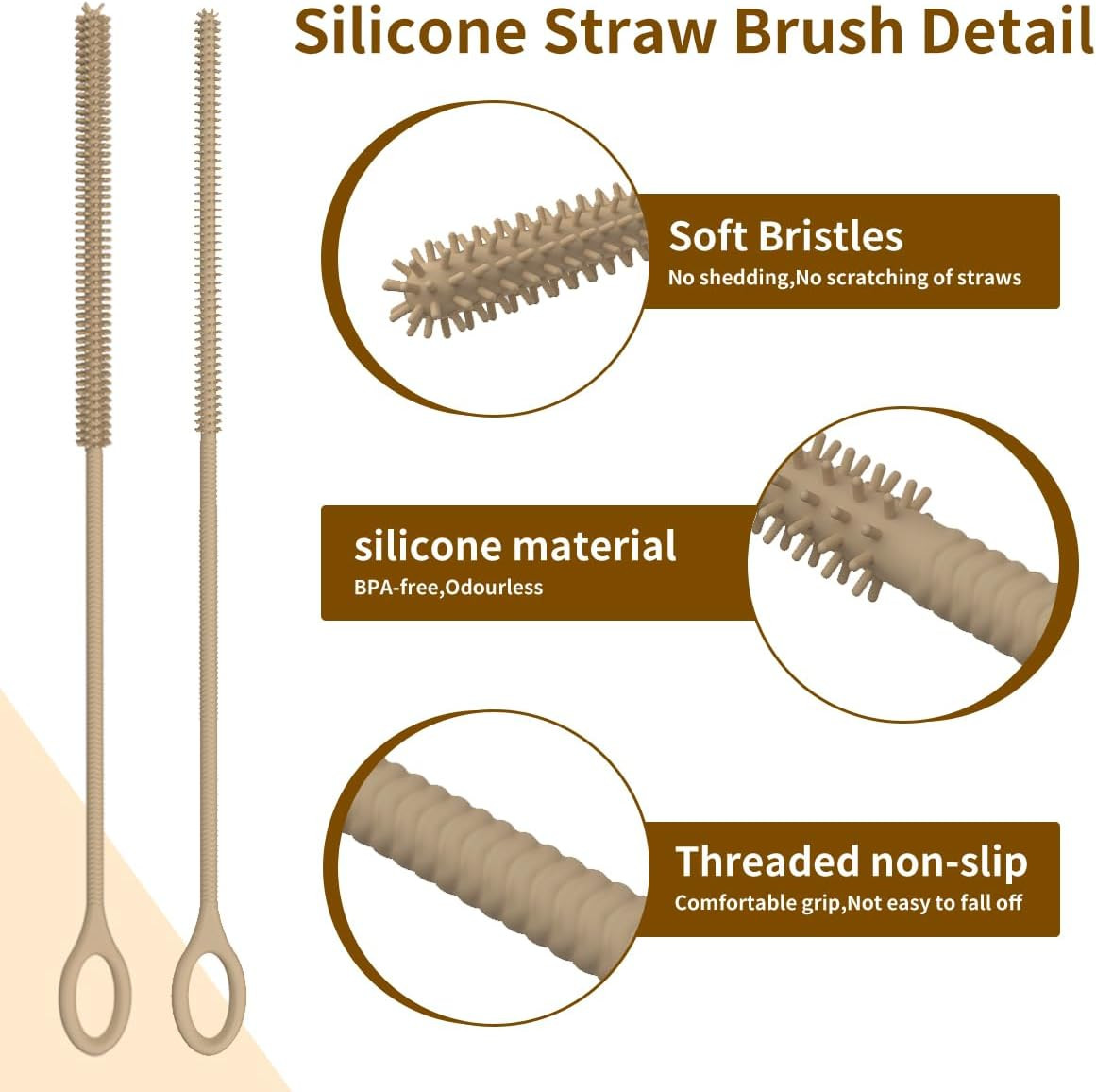 2Pcs Silicone Straw Cleaner Brush, 9.84In Reusable Straw Cleaner with Bendable S