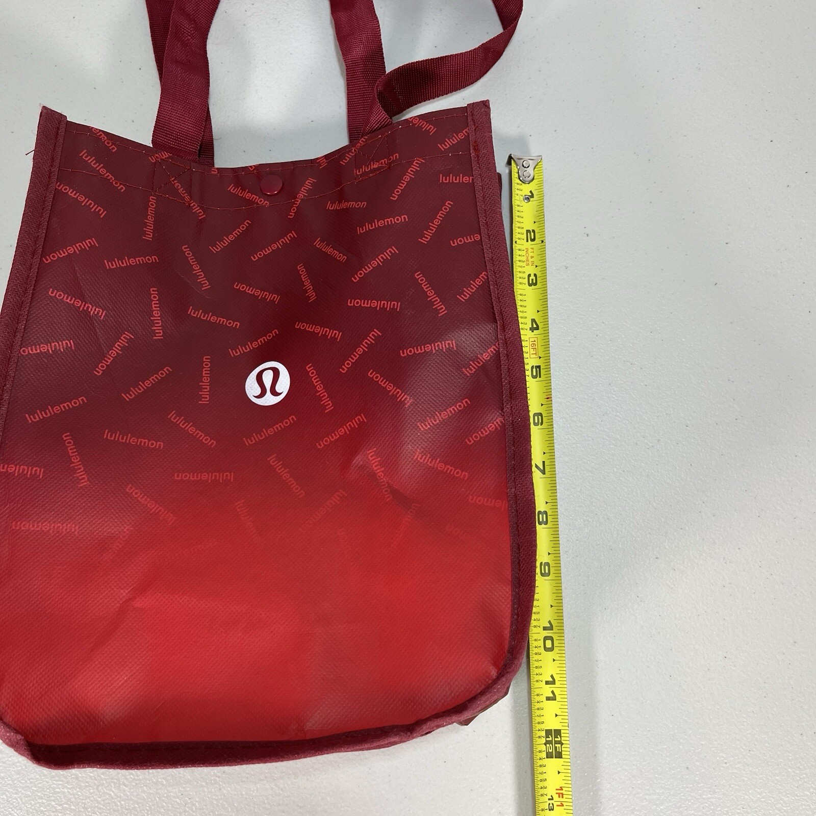 Lululemon Reusable Tote Shopping Bag Maroon All Over Print Logo 11x9x4