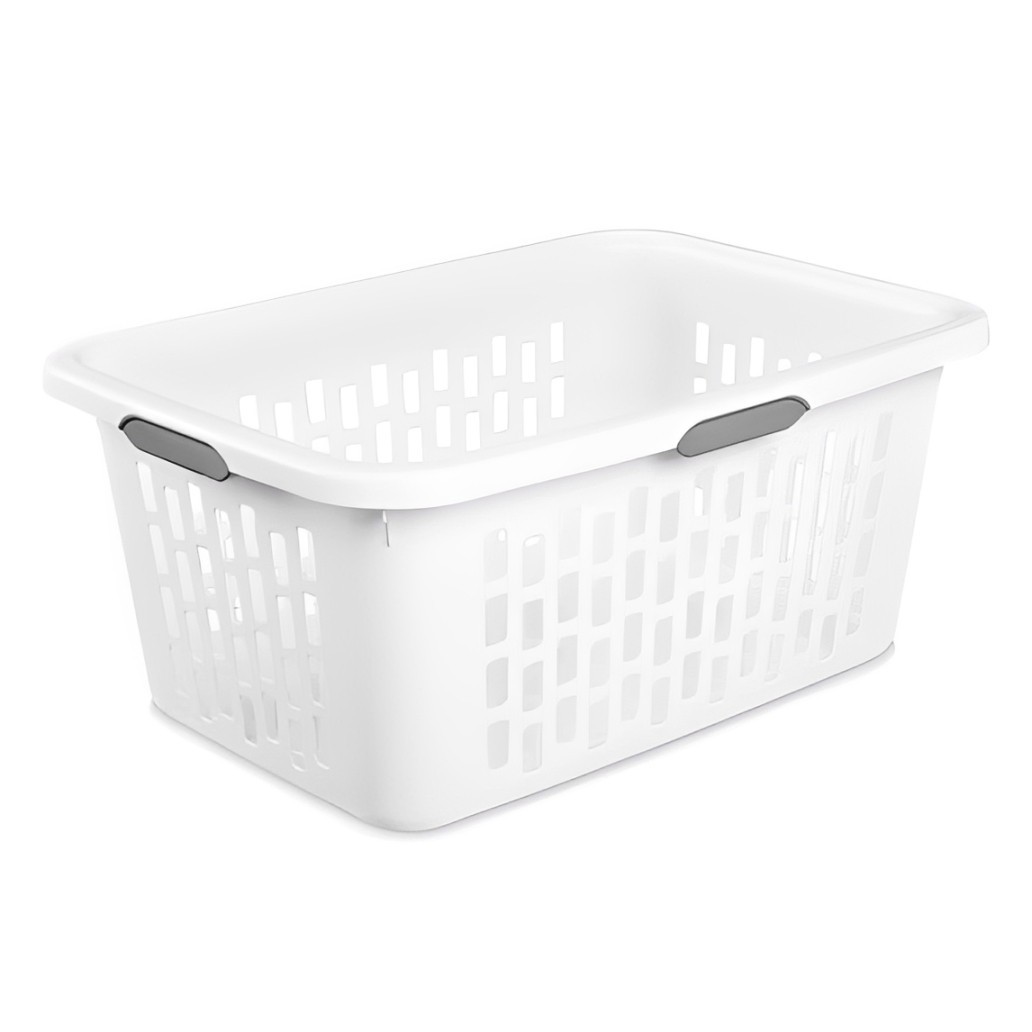 Large Plastic 2 Bushel Laundry Basket with 4 Comfort Grip Handles, White