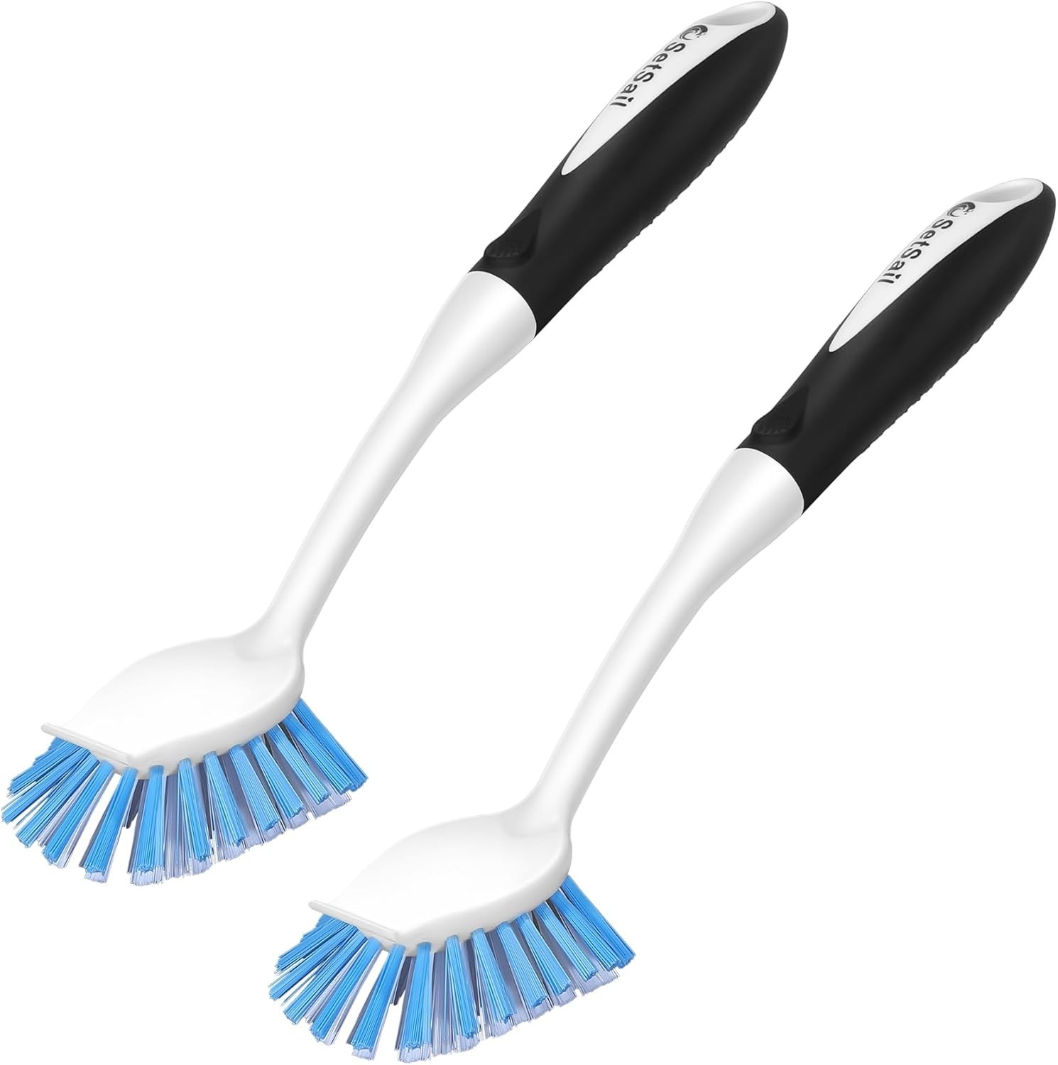 Dish Brush with Handle, 2 Pack Stiff Bristles Dish Scrubber with Built-in Scr…