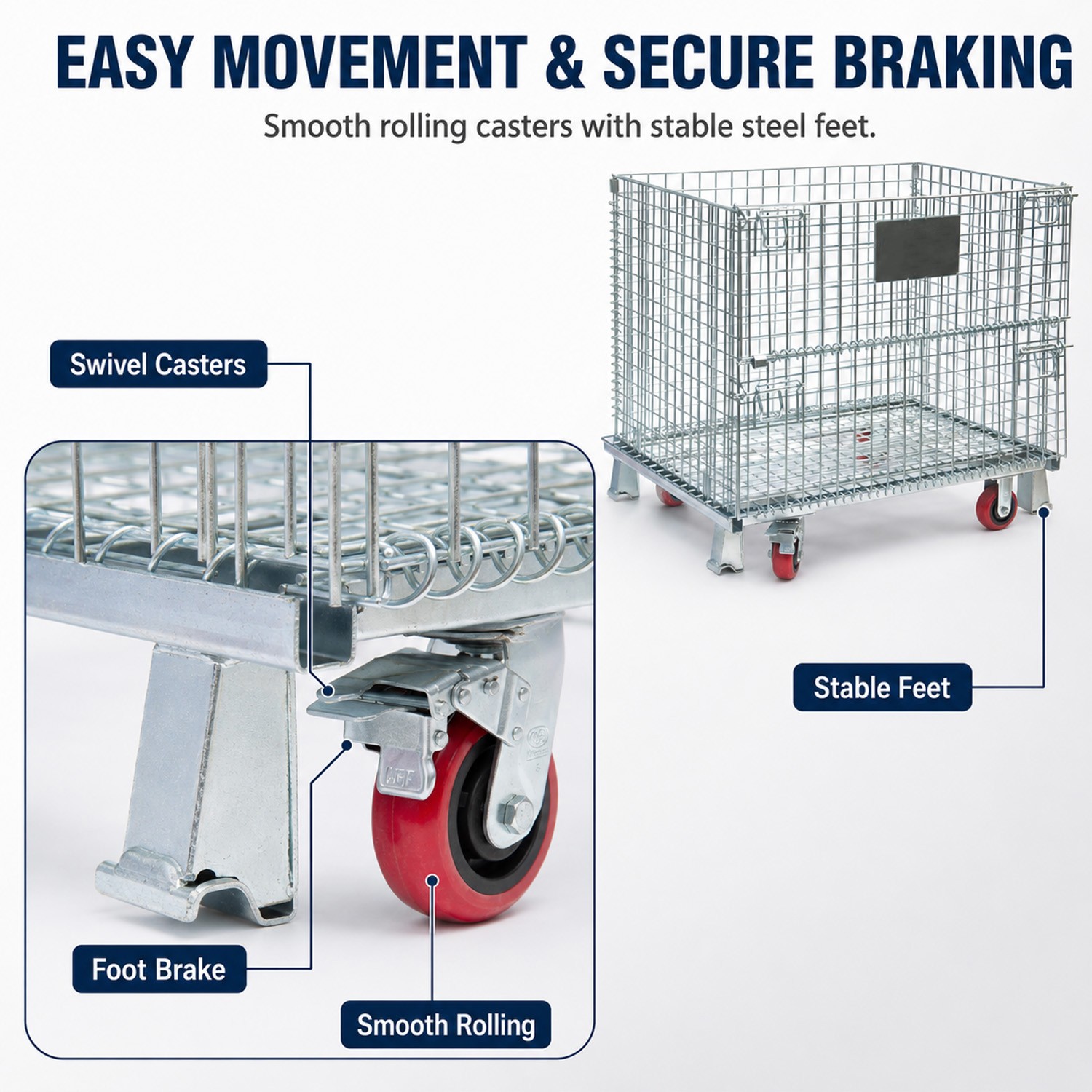 3000 lbs Foldable Wire Storage Basket with Wheels 40″x32″x34″ for Laundry Room