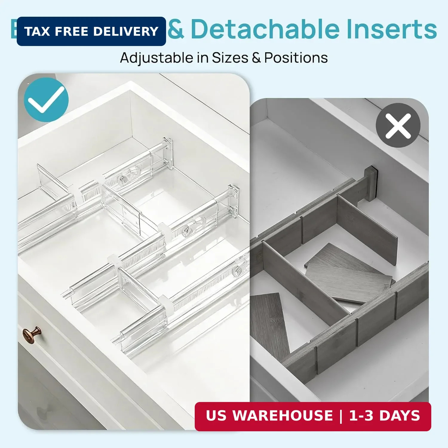 2.36″ Drawer Dividers with Expandable Inserts, 12.8″-22.3″ Adjustable K