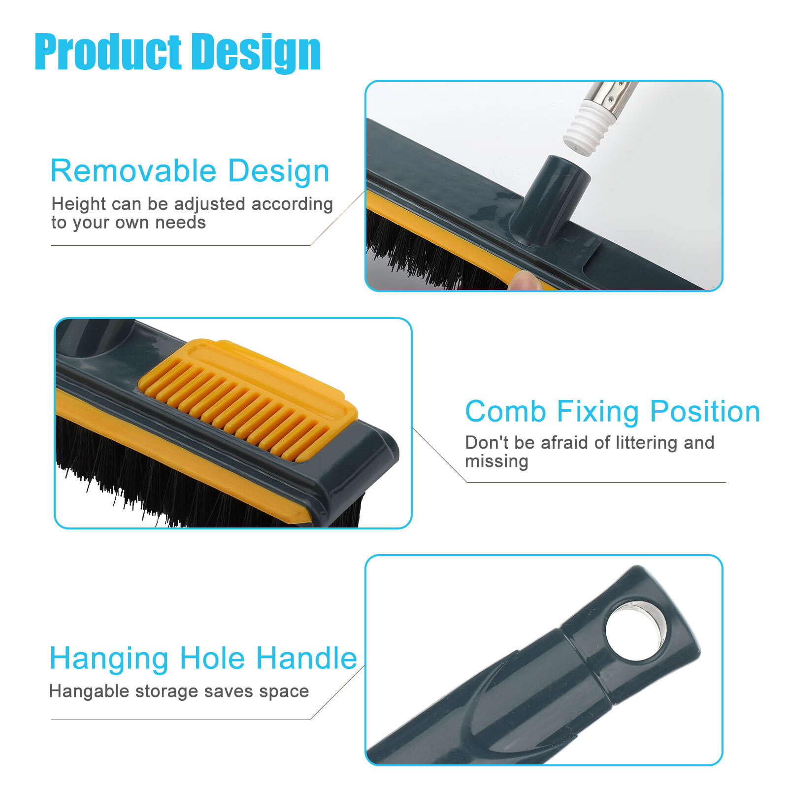 Floor Scrub Brush 2 in 1 Cleaning Scraper & Push Broom Stiff Bristle Long Handle