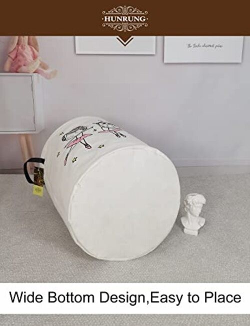 Laundry Hamper,Large Canvas Fabric Lightweight Storage Round-Dancing girl