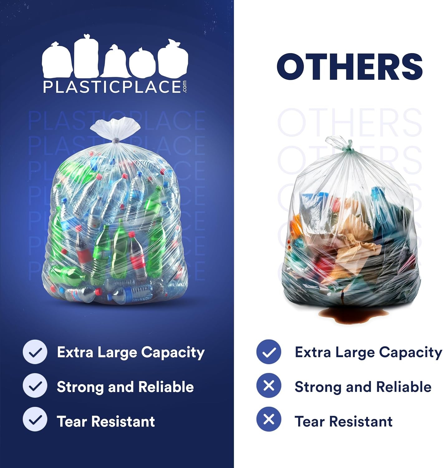 Plasticplace 55-60gal Trash Bags 200ct – 36×60″ Clear High Density 12 Microns